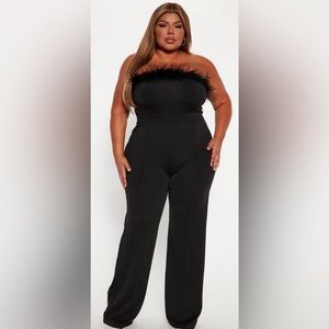 Fashion Nova Amber Feather Jumpsuit - Black 2X